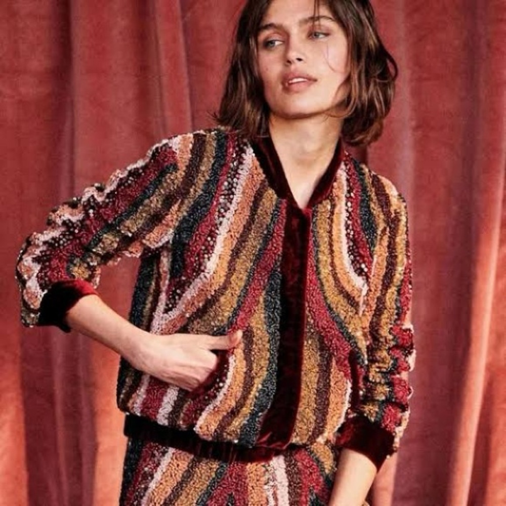 Sezane Sequin Embroidered Bomber Jacket - Byron Jacket